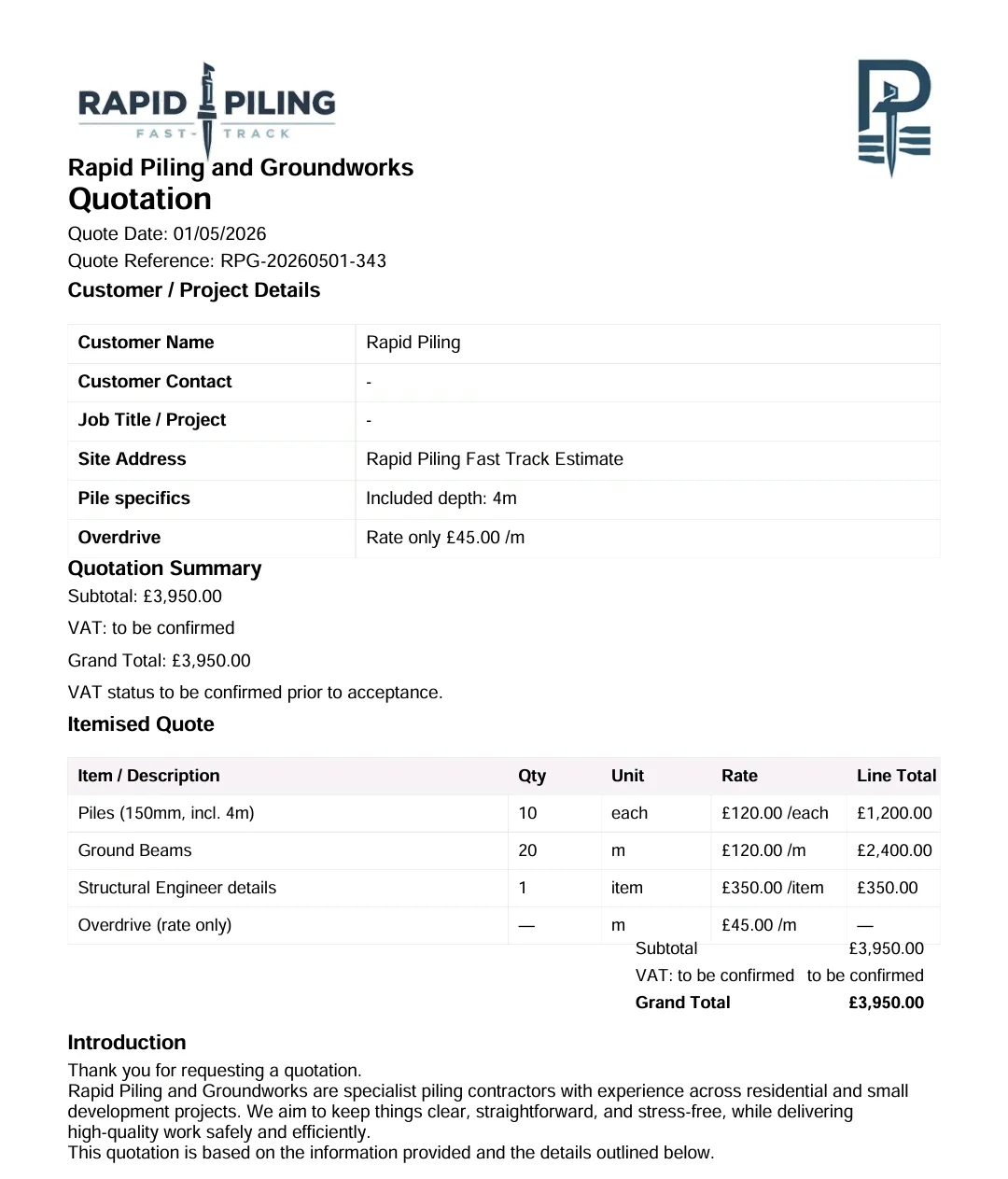 Estimator structured cost PDF output